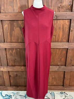 Worthington Sleeveless Mock Neck Midi Dress in Burgundy
